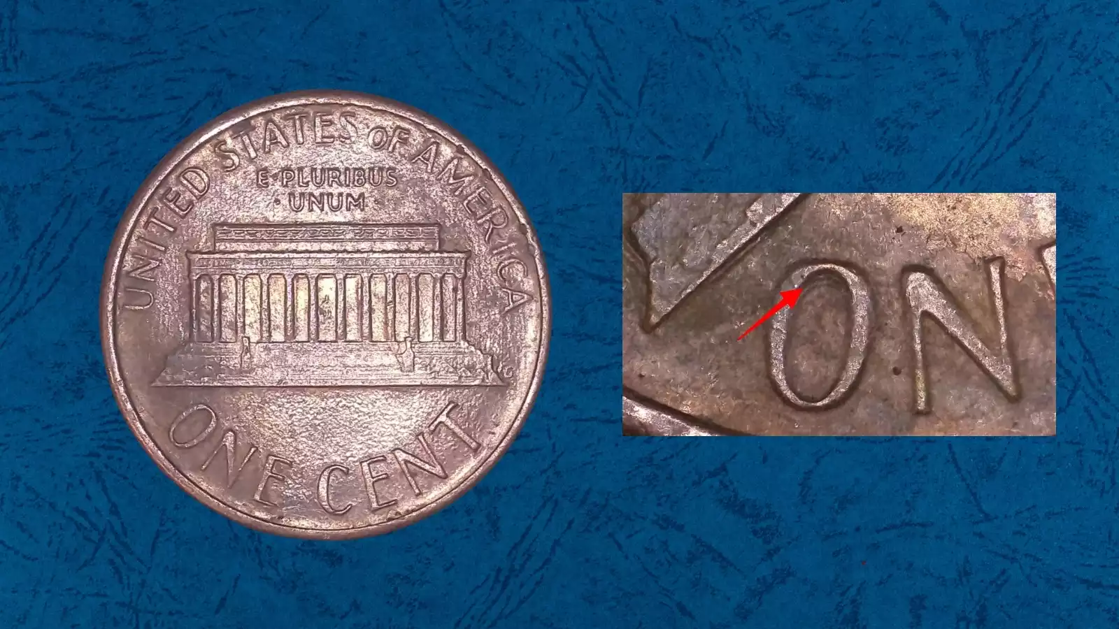 1986 Doubled Die Reverse penny error showing doubled ONE CENT lettering on reverse