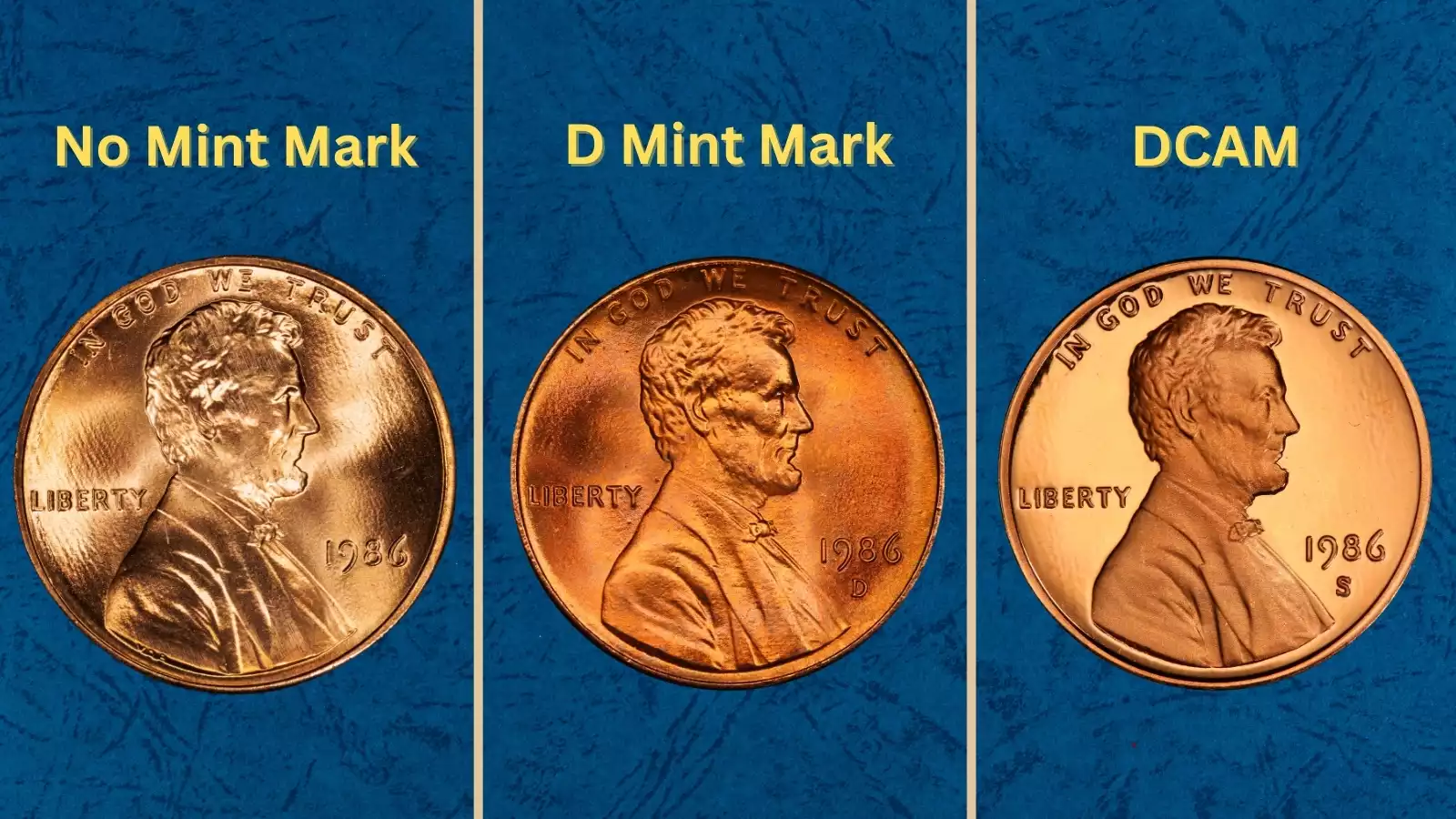 Group of 1986 Lincoln Memorial pennies from Philadelphia and Denver Mints showing typical circulated and uncirculated examples